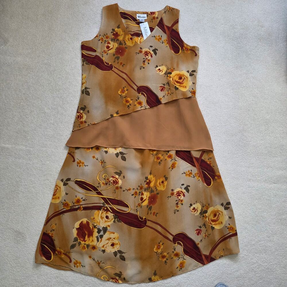 NWT Vintage Y2K Millenium 2 Pc Chiffon Asymmetric Sleeveless Top & Midi Skirt